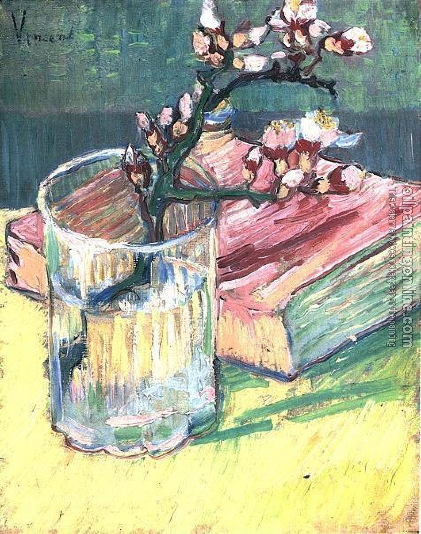 Gogh, Vincent van - Blossoming Almond Branch in a Glass with a Book